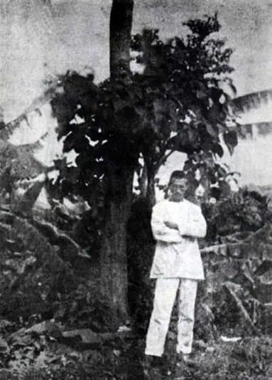 Arthur Rimbaud en Afrique, debout près d'un arbre